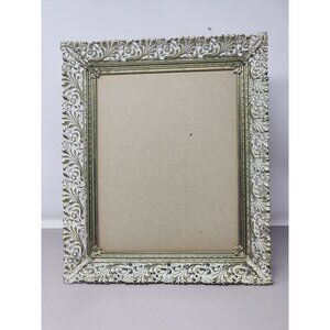 Vintage Large Table Top Filigree Picture Frame White Brushed Gold Stand Up Frame